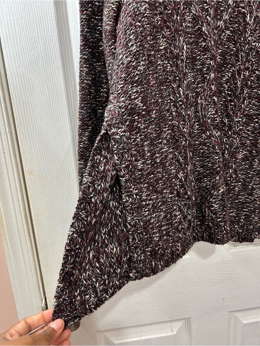 Madewell Cable Knit Sweater Marled Burgundy Gray Womens Medium - Picture 3 of 7